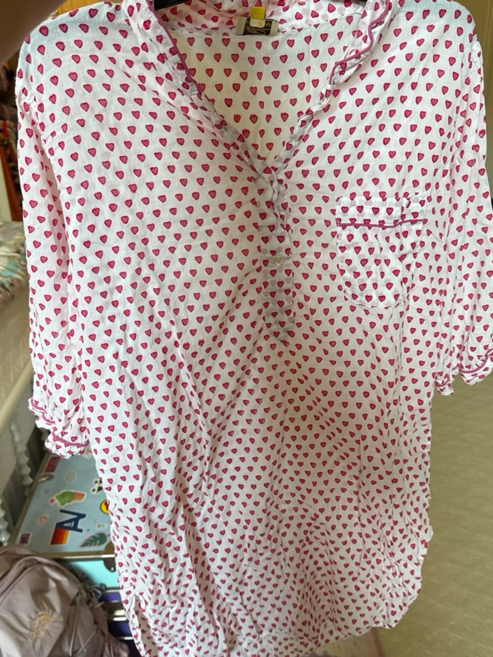 Roberta Roller Rabbit White Short Sleeve Shirt with Pink Heart Print